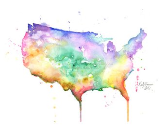 340x270 United States Watercolor Map Painting By Inspirowl Design. Royalty