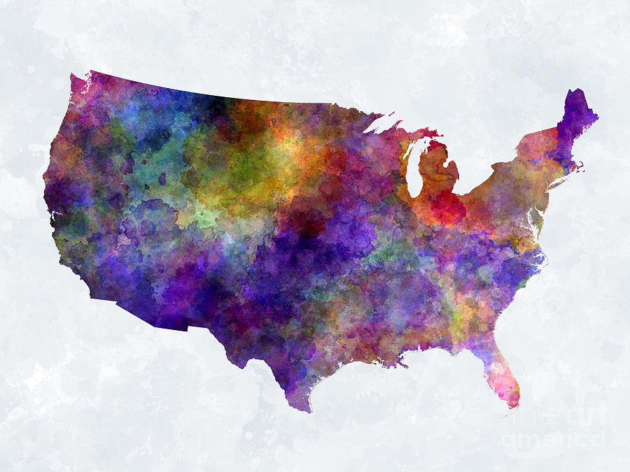 900x675 Usa Map In Watercolor Painting By Pablo Romero