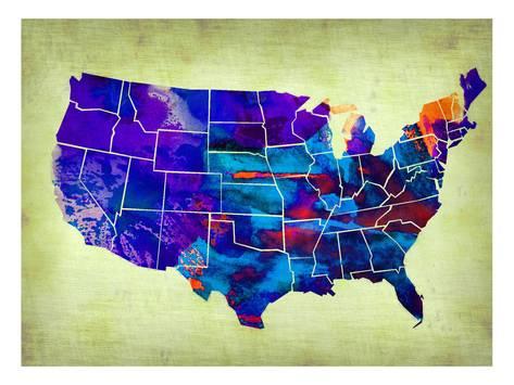 473x355 Usa Watercolor Map 5 Prints By Naxart