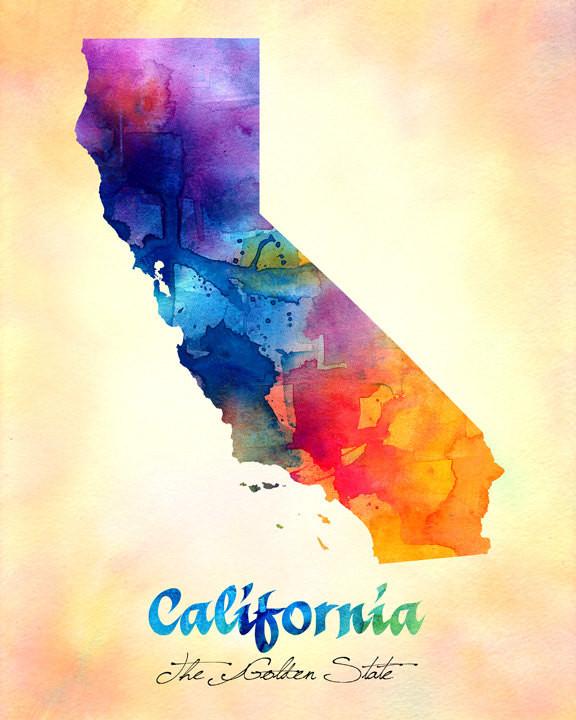 576x720 California Map Usa, Watercolor Print, Art Print, Wall Art Poster