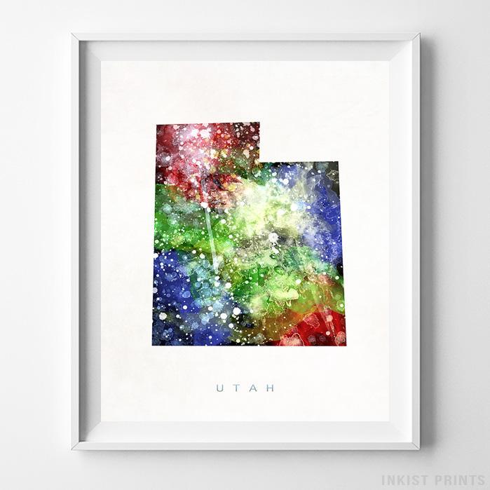 699x699 Utah Usa Watercolor Map Print