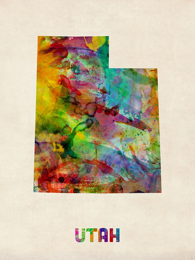 675x900 Utah Watercolor Map Digital Art By Michael Tompsett