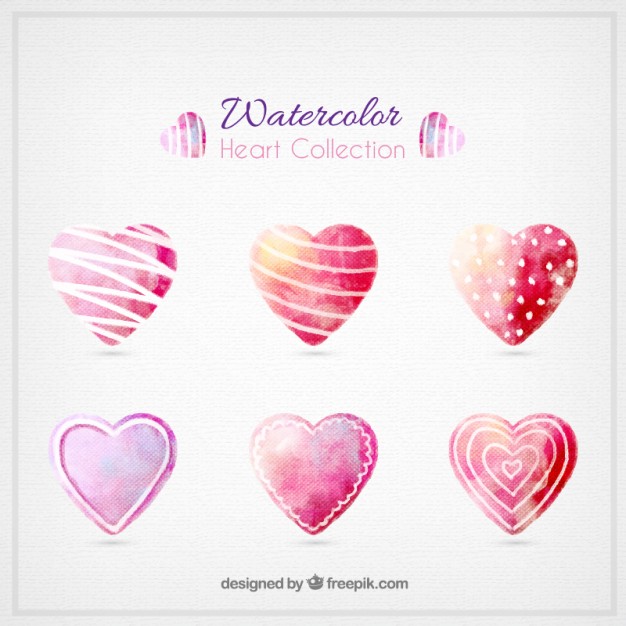 626x626 Watercolor Valentines Day Hearts Collection Vector Free Download