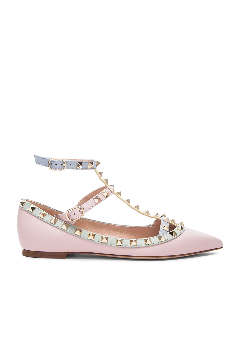 953x1440 Valentino Rockstud Leather Cage Flats In Watercolor Fwrd