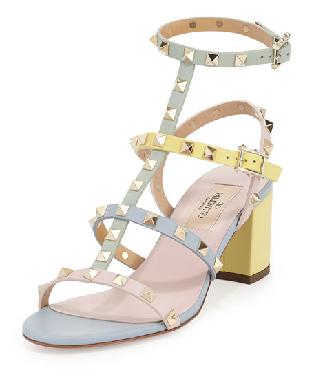 456x570 Valentino Rockstud Leather City Sandal, Watercolor