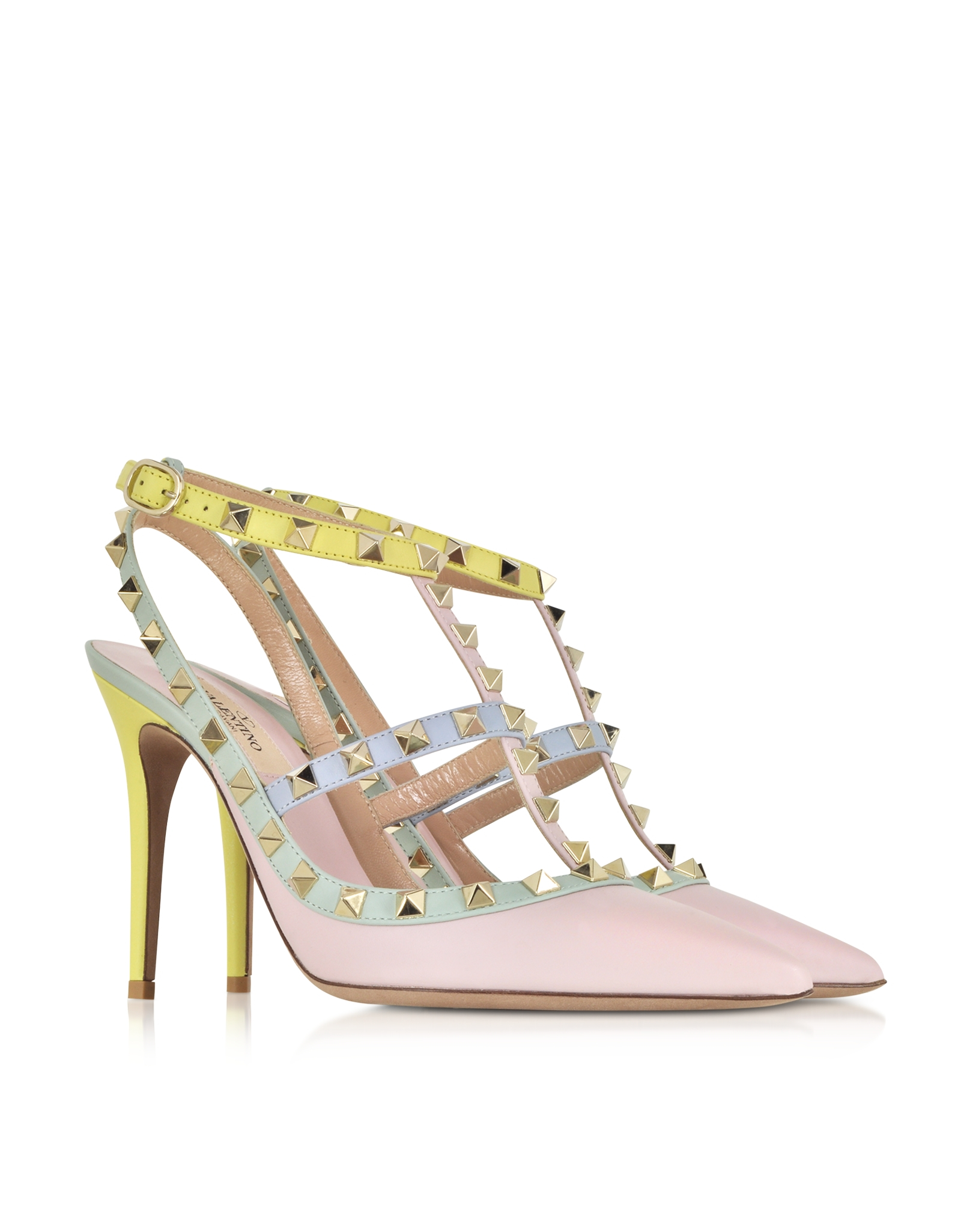1600x2050 Valentino Rockstud Watercolor Leather Slingback Pump In Pink