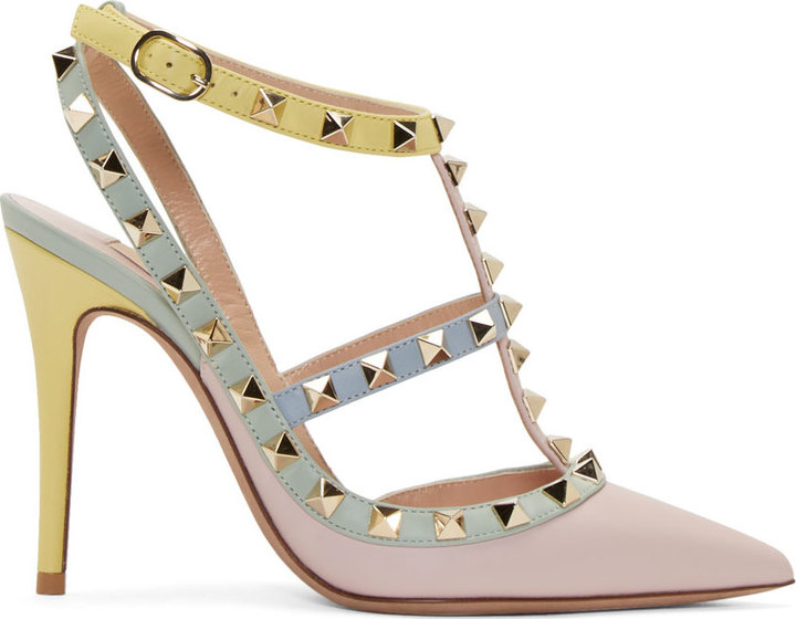 720x560 Valentino Valentino Pink Watercolor Rockstud Slingback Pumps