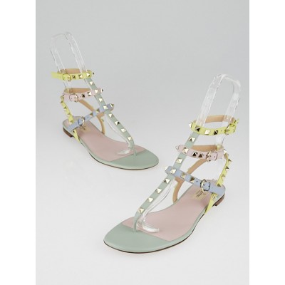400x400 Valentino Watercolor Leather Rockstud Flat Sandals Size 8.539