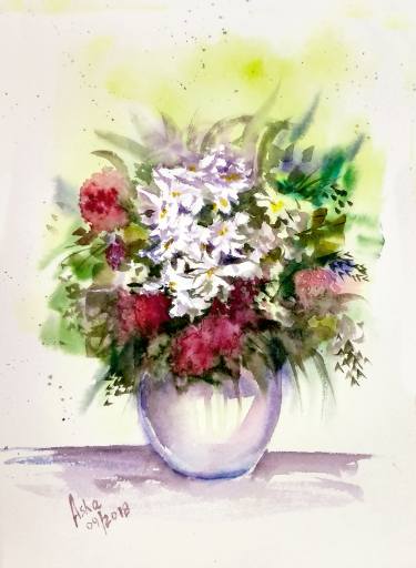 375x512 Vase Of Flowers Watercolor Painting Painting By Asudhaker S
