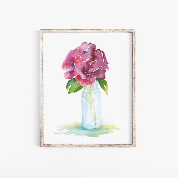570x570 Watercolor Rose In Glass Vase 11 X 14 Giclee Print Etsy