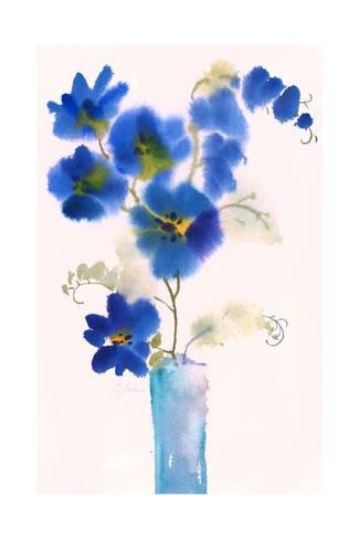 325x488 Watercolor Of Blue Flowers In Vase Prints