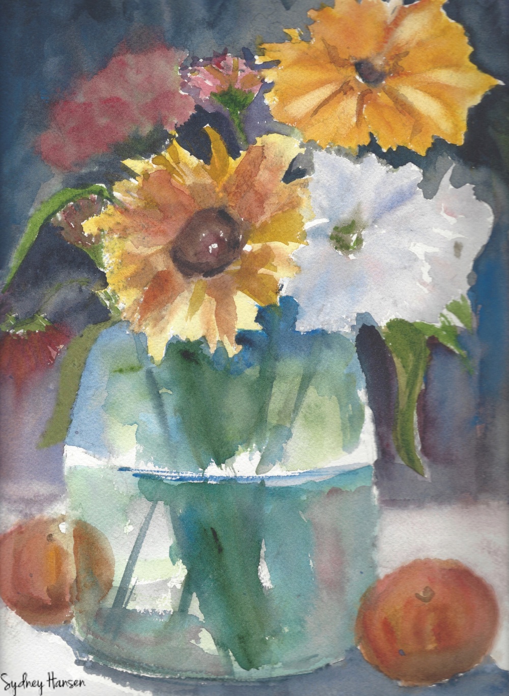 1000x1368 Vibrant Flower Arrangement In A Vase Watercolor Print Peachy