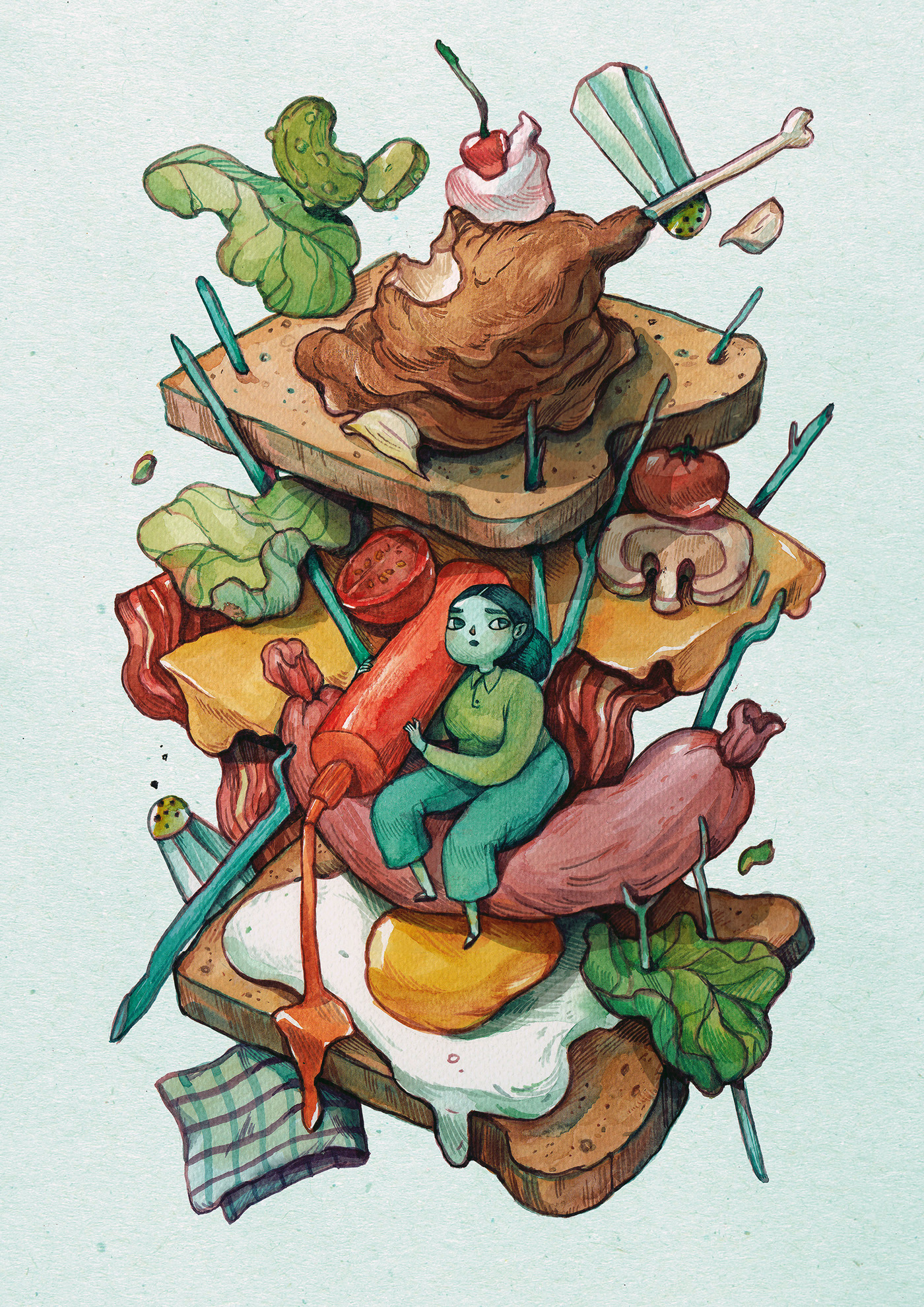 1400x1980 Vibrant Watercolor Paintings Filled With Peculiar Characters And