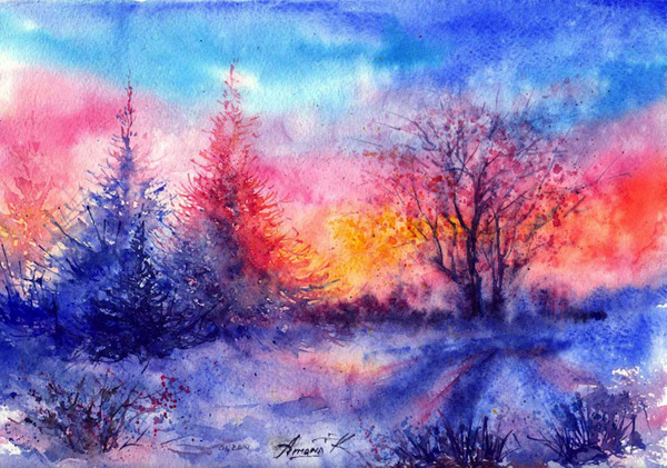600x421 Artist Transforms Barren Landscapes Into Vibrant Watercolor Scenes