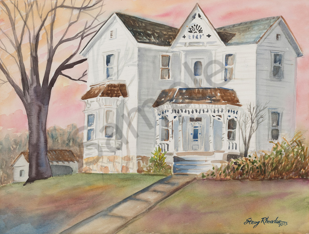 1000x759 Missouri Victorian House Watercolor Painting
