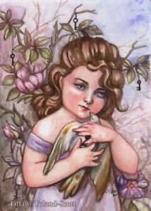 214x300 Original Watercolor Small Mini Painting Surreal Victorian Girl