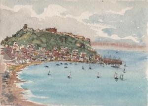 300x214 Scarborough Harbour Yorkshire Small Victorian Watercolour Painting