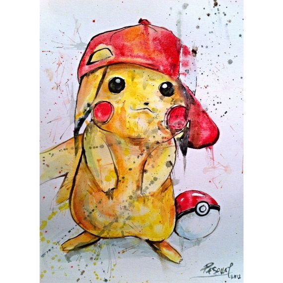 570x570 Pikachu Pokemon Video Game Character Watercolor Print Pikachu