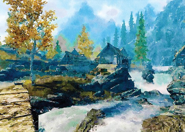 642x459 Watercolor Art Home Decor Skyrim Game Art Poster Video Etsy