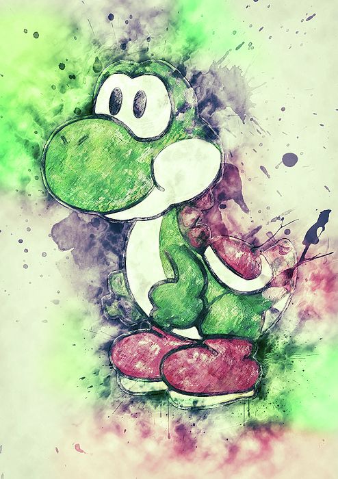 494x700 Yoshi, Watercolor, Digital, Painting, Drawing, Mixed Media