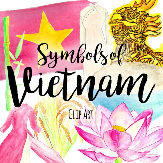 570x570 Hand Painted Watercolor Vietnam Symbols Clipart Instant Etsy