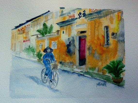 570x425 Vietnam Hoi An Original Watercolor Painting Etsy