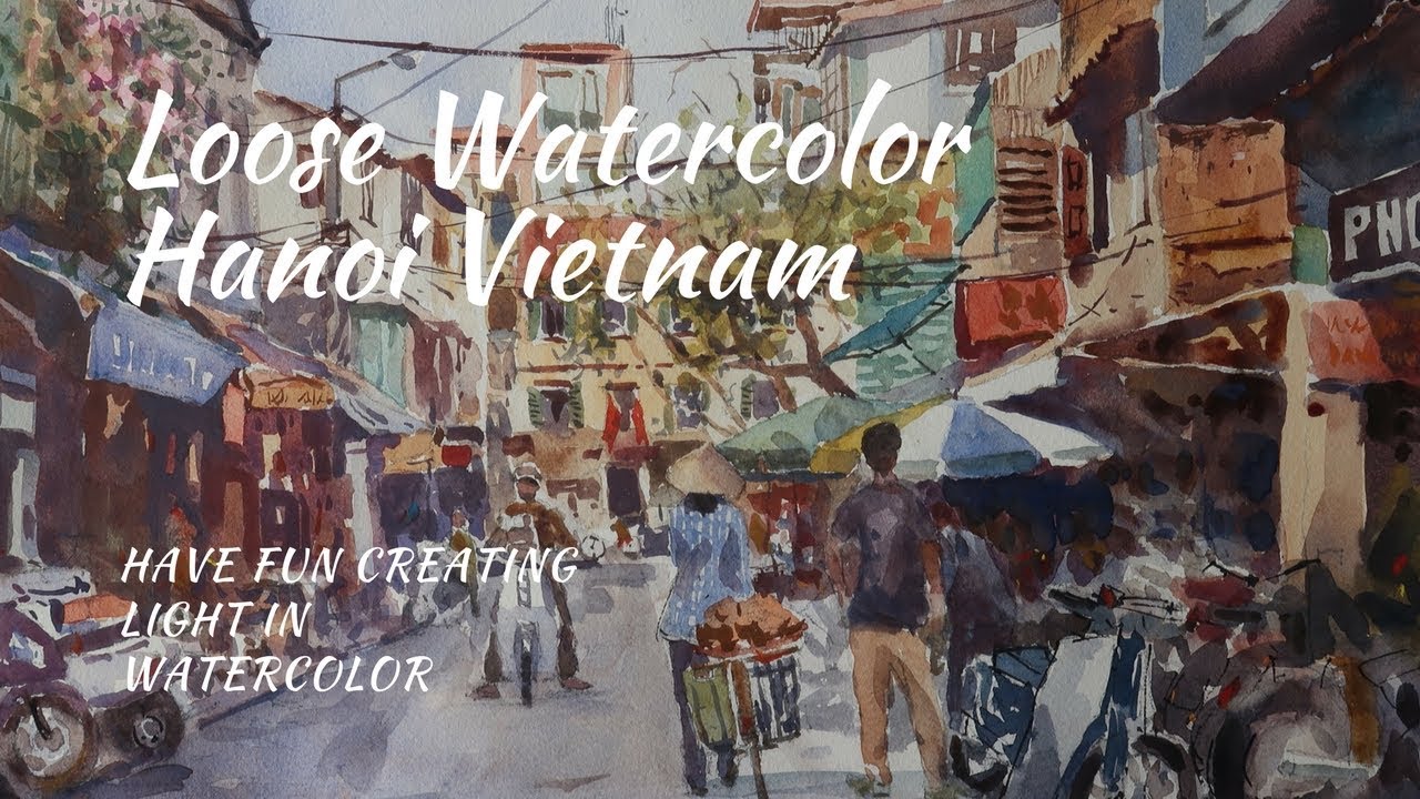 1280x720 Watercolour Market Scene Hanoi Vietnam