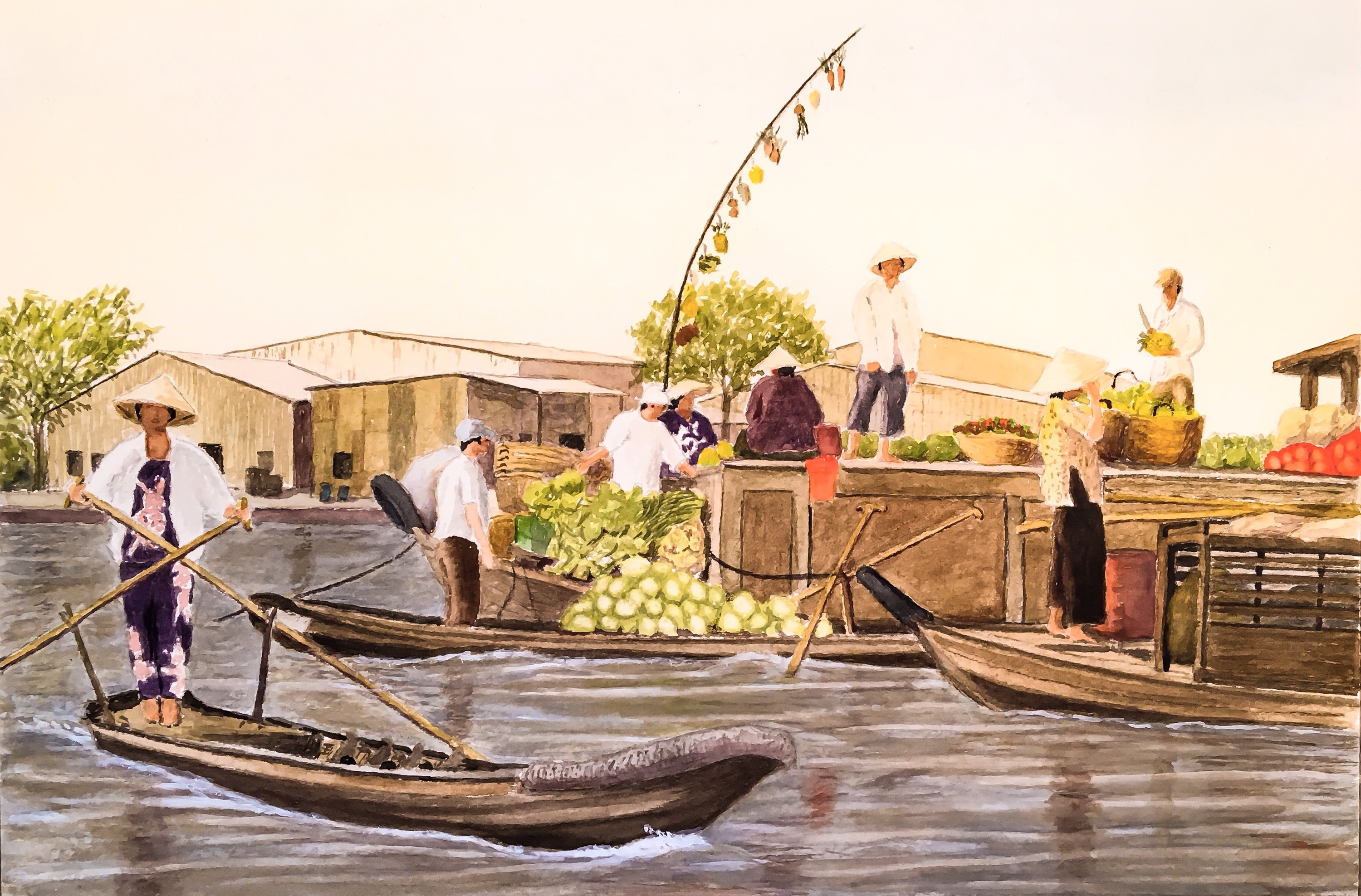 3000x1976 Can Tho Floating Market, Vietnam My Watercolour Painting (Just
