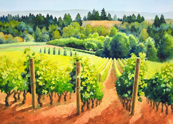 570x411 Landscape Vineyard Watercolor Painting Art Print Archery Etsy