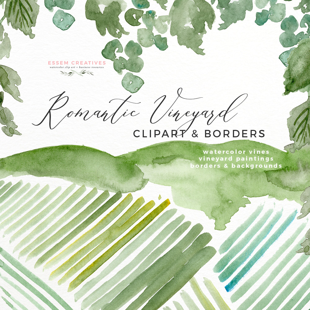1000x1000 Watercolor Vineyard Landscape Wedding Invitation Clipart Essem