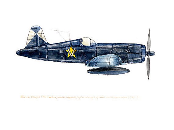570x424 Vought F4u Corsair Vintage Airplane Watercolor Print Etsy