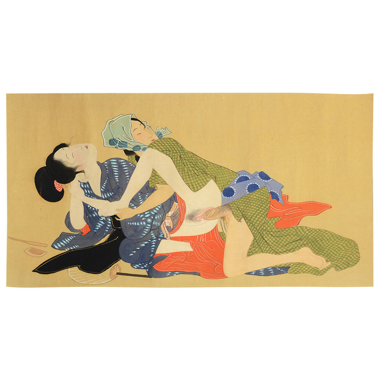 1280x1280 Vintage Japanese Erotic Shunga Scroll, Early 20th Century