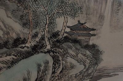 400x266 Vintage Japanese Watercolor On Silk Framed Waterfall River