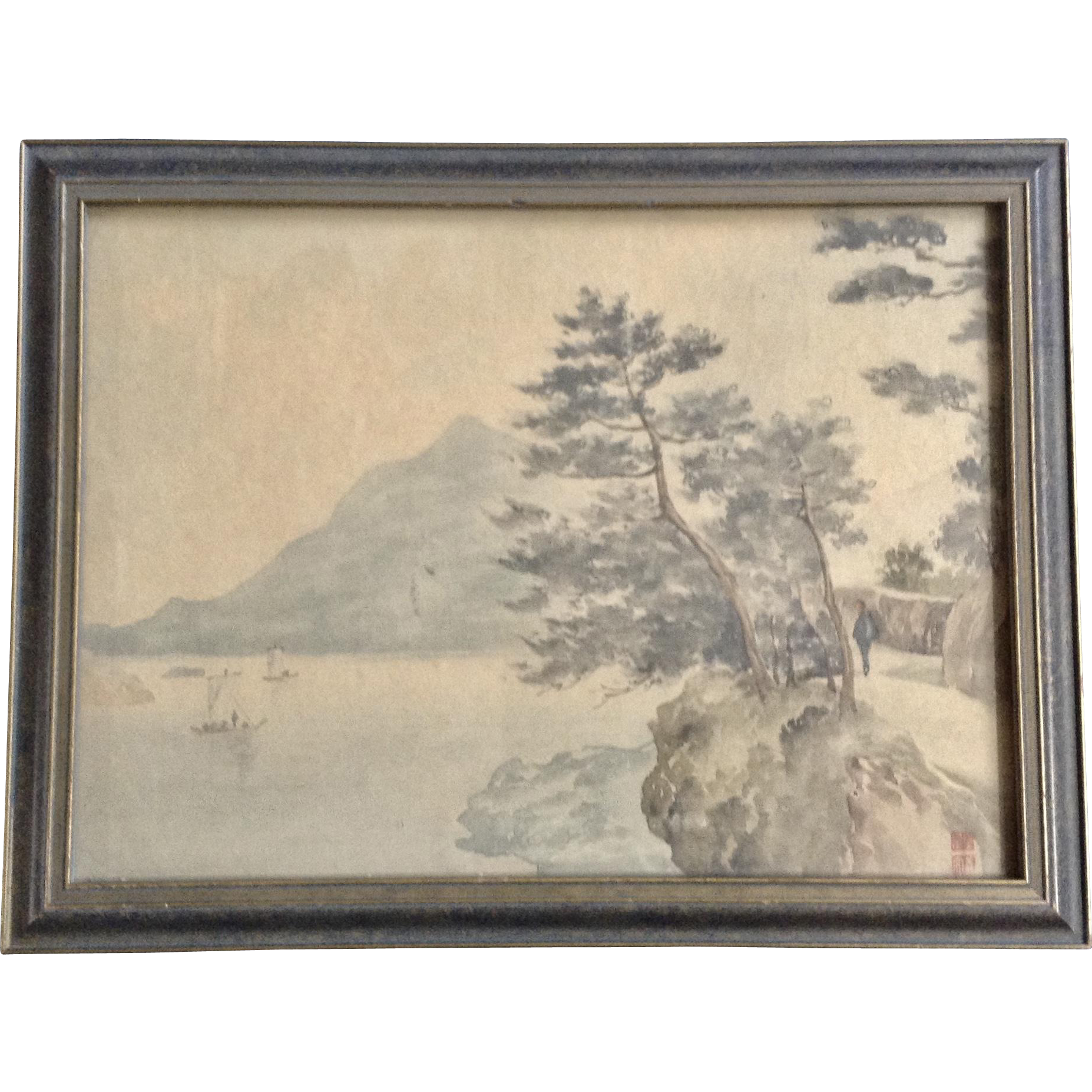 1854x1854 Vintage Japanese Watercolor Painting View Of Fisherman In The