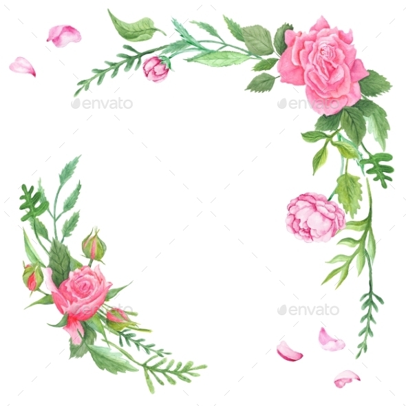 590x590 Vintage Watercolor Rose Corners By Kisika Graphicriver