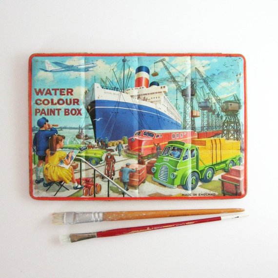 570x570 Vintage Watercolor Paint Box Large Tin Box Metal Storage Etsy