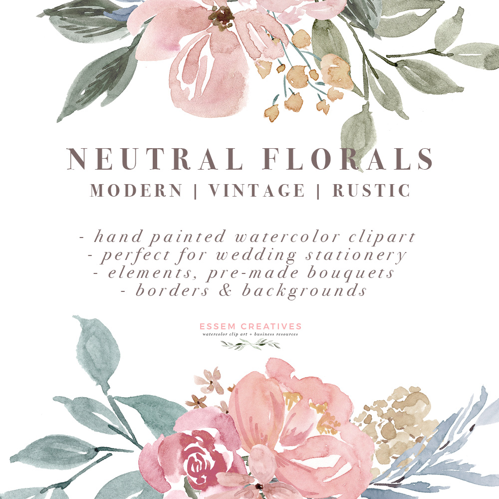 1000x1000 Neutral Watercolor Flowers Clipart, Floral Borders Amp Frames For