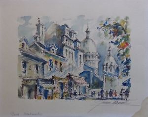 300x238 Two French Art, Vintage Watercolors Paintings, Cityscape, Signed