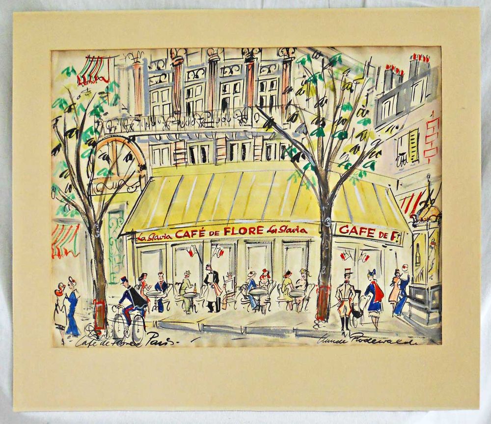 1000x863 Vintage Watercolor Original Art Painting Paris Claude Rodewald