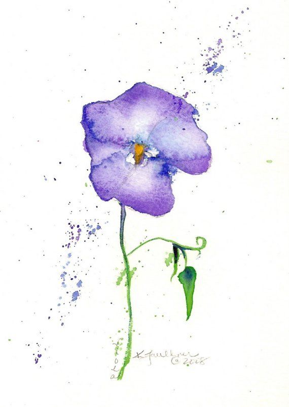 570x803 Violet Original Flower Watercolor Painting (Mat Included) Novel