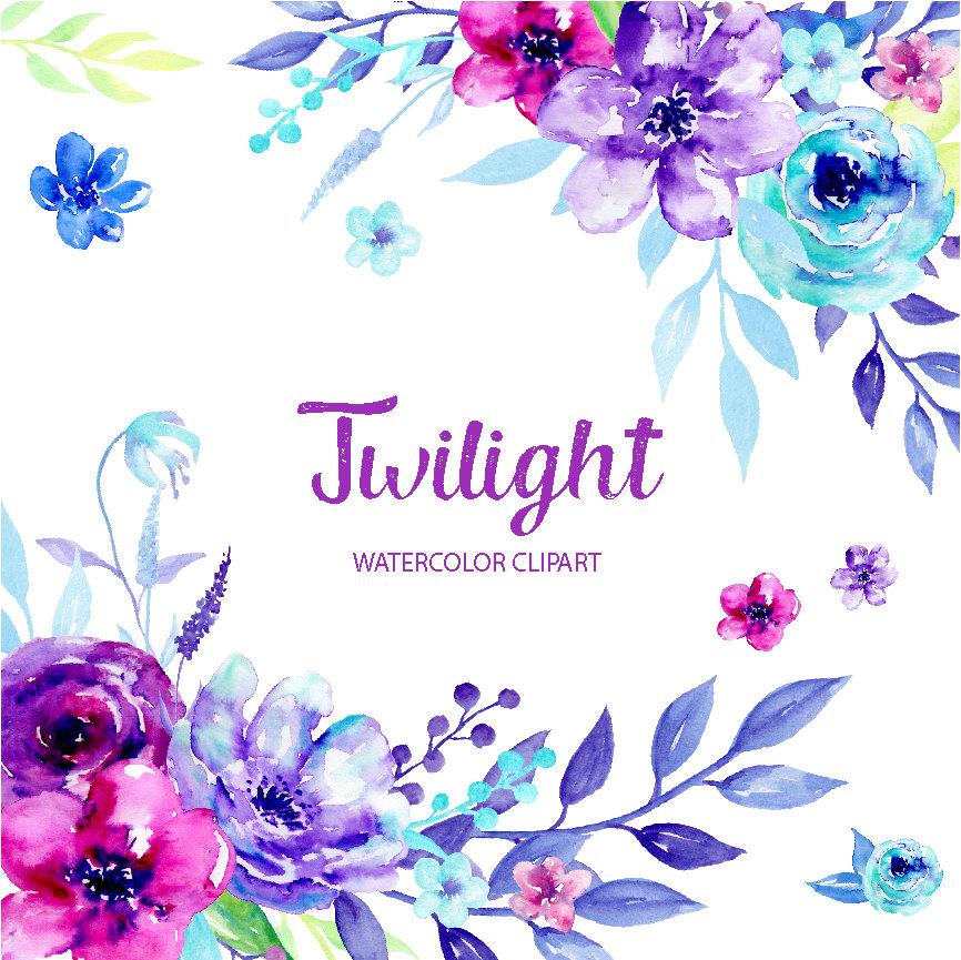 866x865 Watercolor Clipart Twilight, Blue And Purple Flowers, Ultra Violet