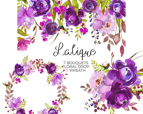 570x456 Purple Peonies Roses Clipart Watercolor Floral Bouquets Violet