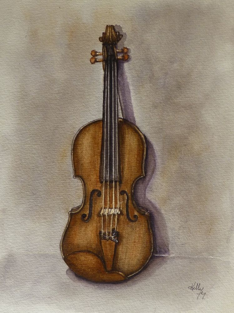 748x1000 Stradivarius Violin Original Watercolor Painting Art