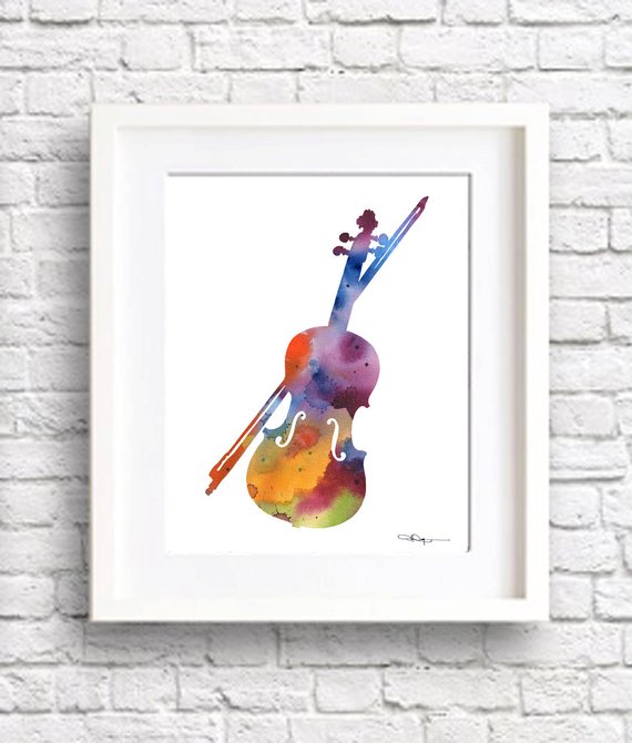 570x670 Violin Art Print Abstract Watercolor Painting Wall Decor Etsy