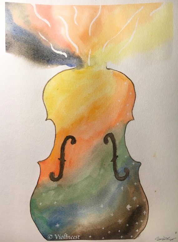 570x775 Violin Original Watercolor Painting Colorful Available Etsy