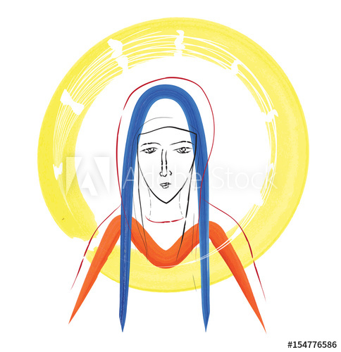 484x500 Blessed Virgin Mary Sketch, With Ma Monogram Stylised With