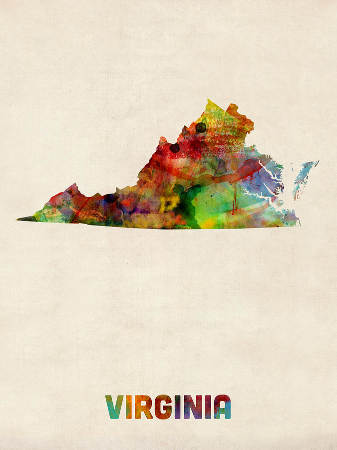 675x900 Virginia Watercolor Map Digital Art By Michael Tompsett