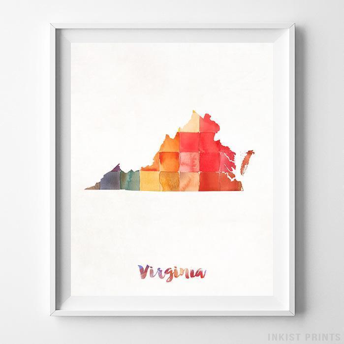 699x699 Virginia Watercolor Map Wall Art Home Decor Poster Artwork Gift