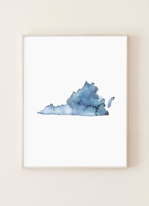 570x785 Virginia Watercolor Print State Print Prints Wall Art Etsy