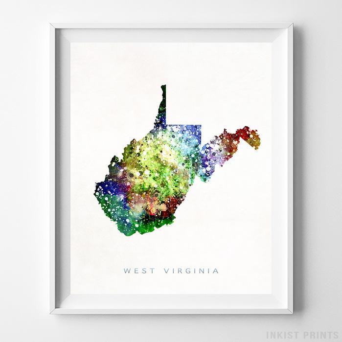 699x699 West Virginia Usa Watercolor Map Print
